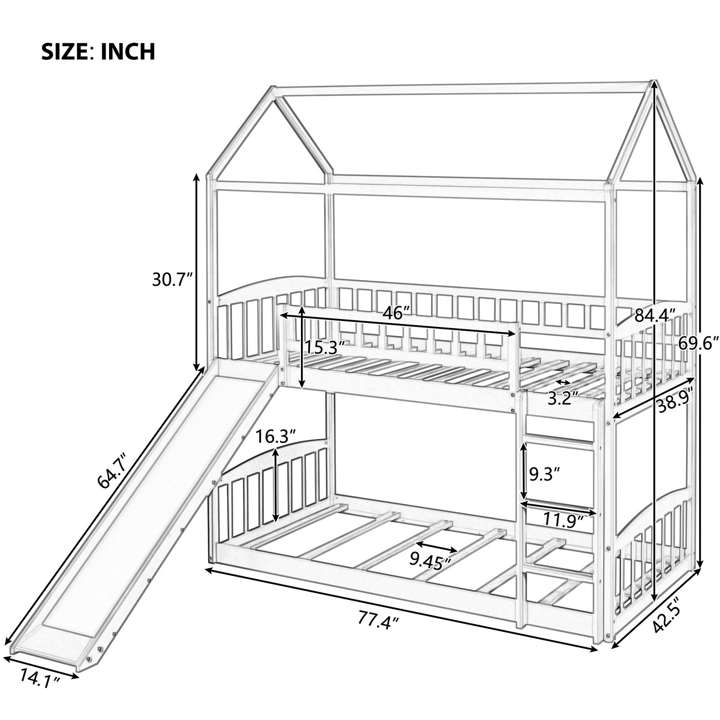 Twin Over Twin Bunk Bed with Slide, House Bed with Slide, Espresso(OLD SKU: LP000213AAP)