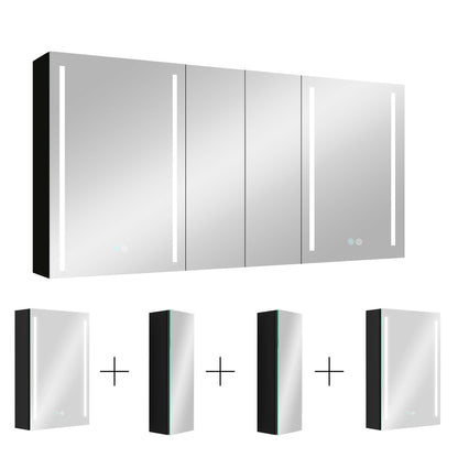 60x30 Inch LED Bathroom Medicine Cabinet Surface Mount Double Door Lighted Medicine Cabinet, Medicine Cabinets for Bathroom with Mirror Defogging, Dimmer Black