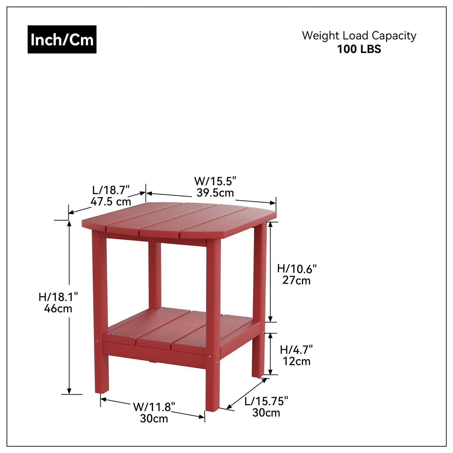 HDPE side table,adirondack table,porch table, patio table for outdoor and pool Red
