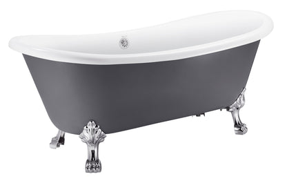 67" 100% Acrylic Freestanding Bathtub，Contemporary Soaking Tub，white inside and gray outside