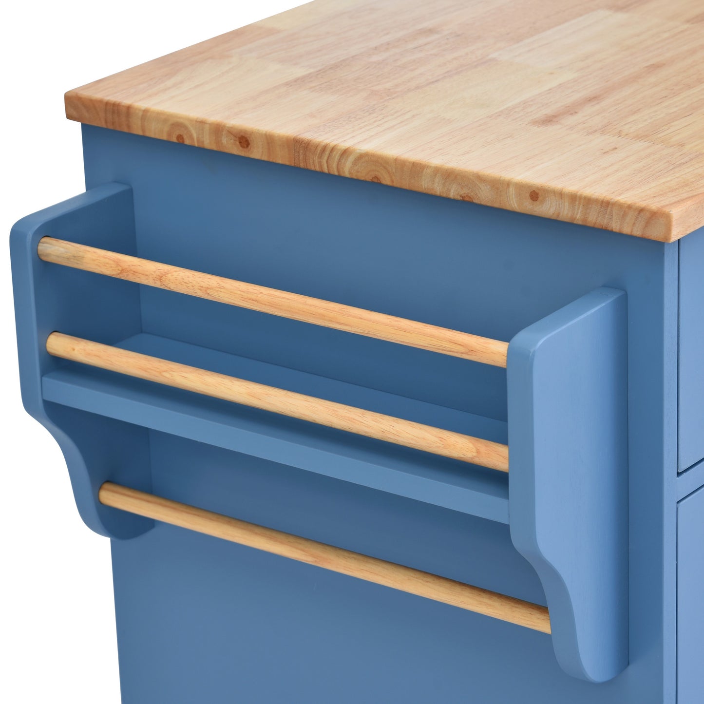 K&K kitchen cart with Rubber wood desktop rolling mobile kitchen island with storage and 5 draws 53 Inch width （Blue）