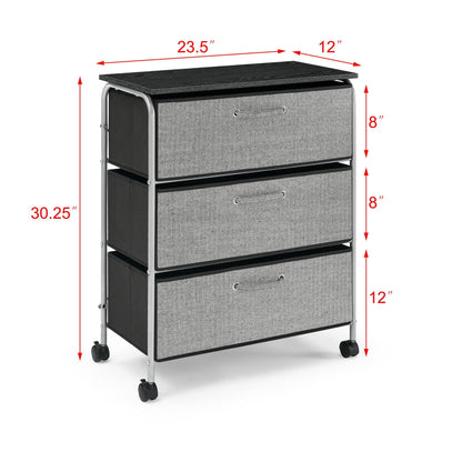 3 Drawers Fabric Dresser Storage Tower Shelves with MDF Top, Organizer Unit for Bedroom, Closet, Entryway, Hallway, Nursery Room, Office Organization, Grey （23.5“x12”x30“）