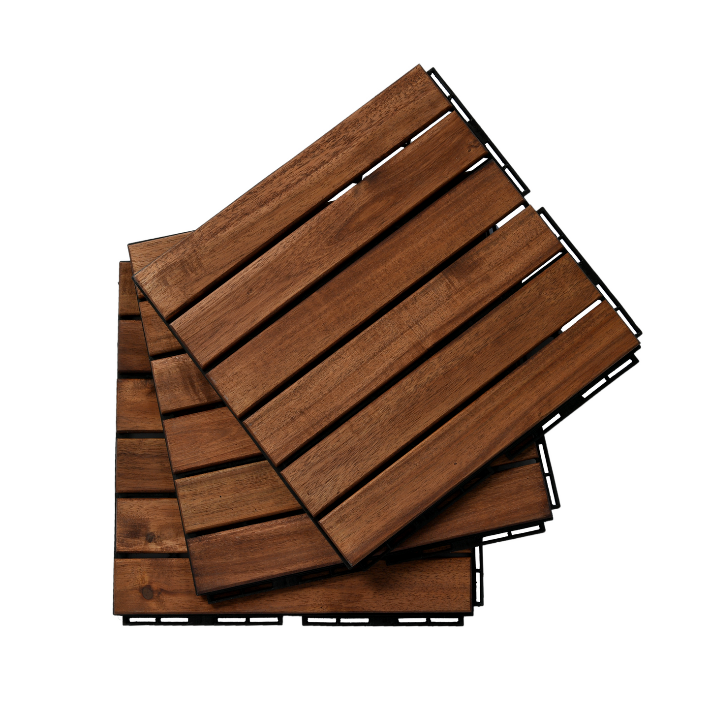 12" x 12" Square Acacia Wood Interlocking Flooring Tiles Striped Pattern Pack of 10 Tiles