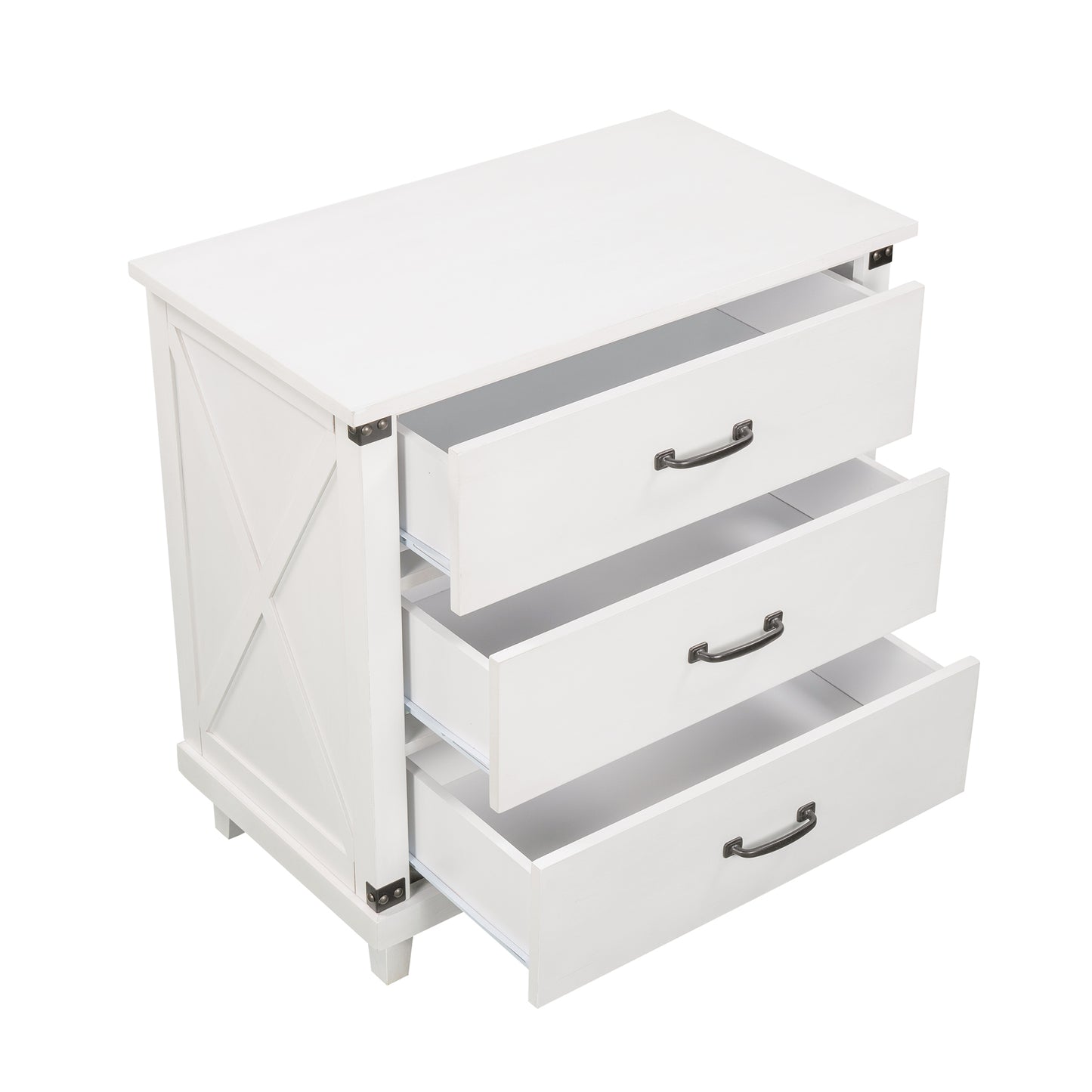 Modern Bedroom Nightstand with 3 Drawers Storage , White