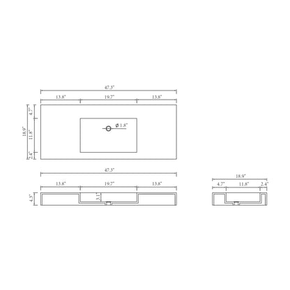 48inch Solid surface single basin including mounting fittings