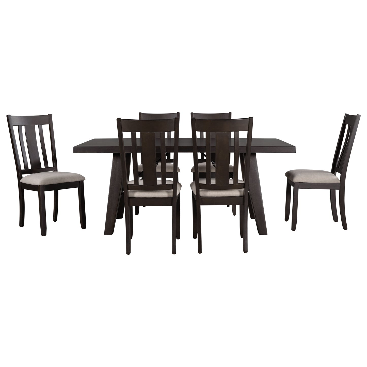 TREXM 7-Piece Dining Room Set - 72" Industrial Style Rectangular Table with Chain Bracket and 6 Dining Chairs (Espresso)