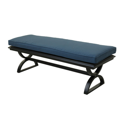 Outdoor Aluminum Dining Bench with Cushion, Espresso Brown/Sapphire Blue