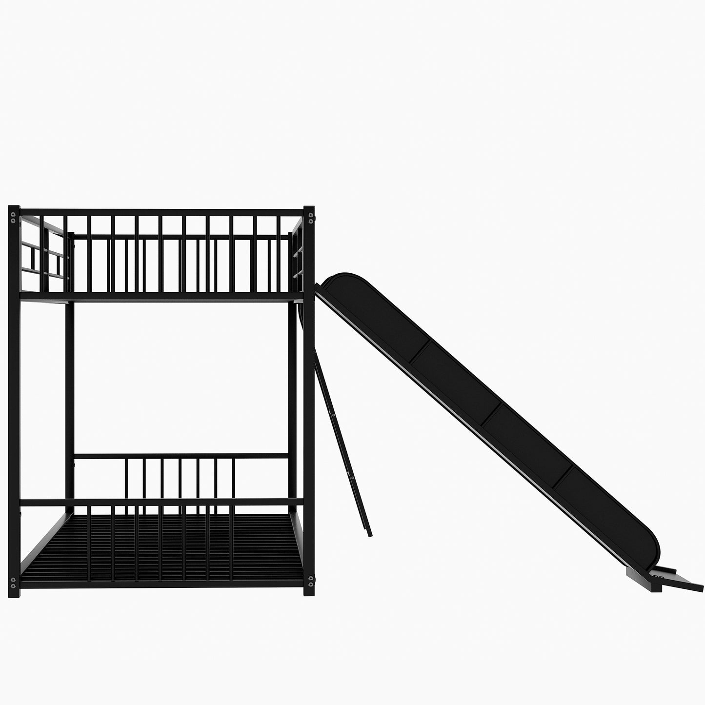 Metal Bunk Bed with Slide, Twin over Twin, Black