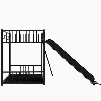 Metal Bunk Bed with Slide, Twin over Twin, Black