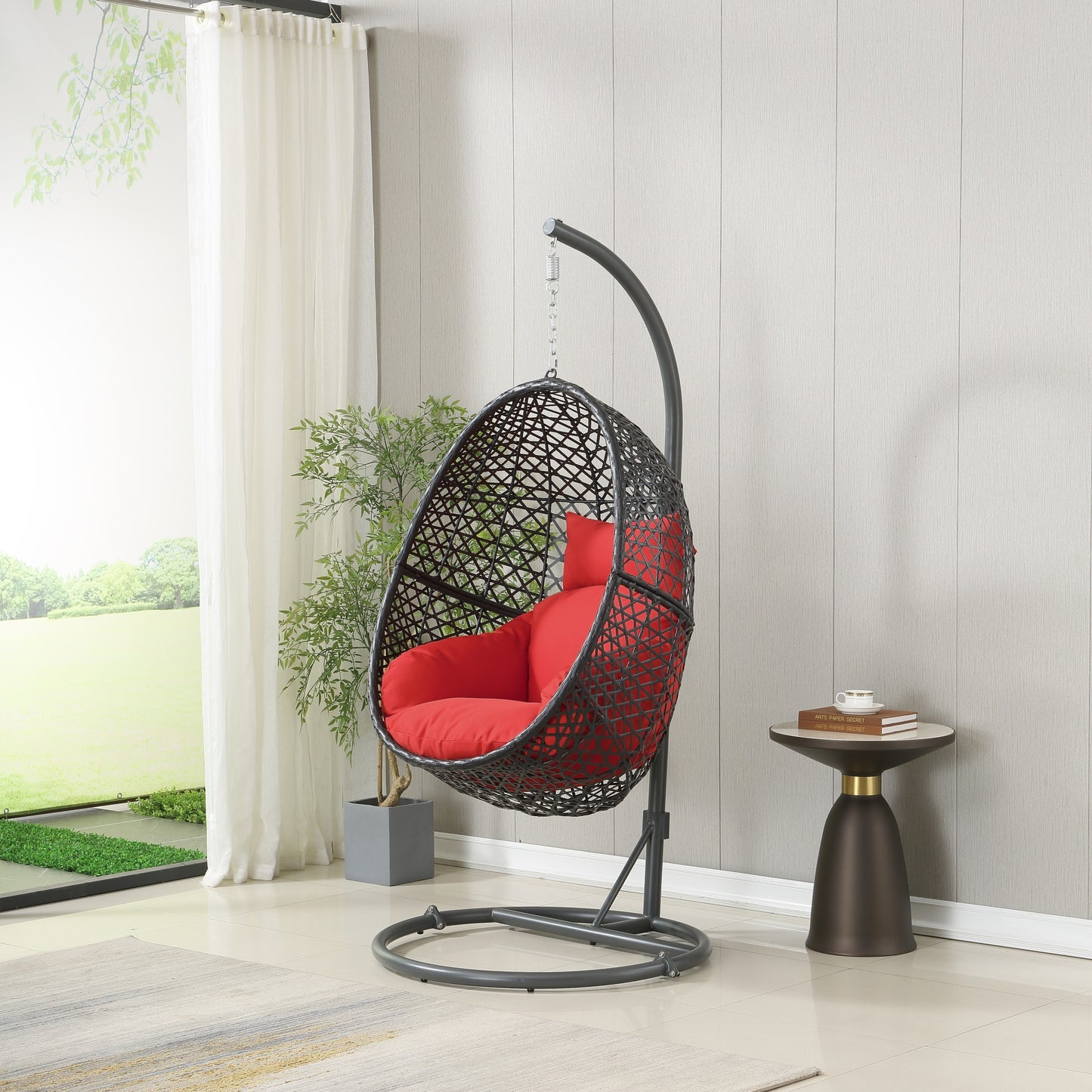 Patio PE Rattan Swing Chair With Stand for Balcony, Courtyard