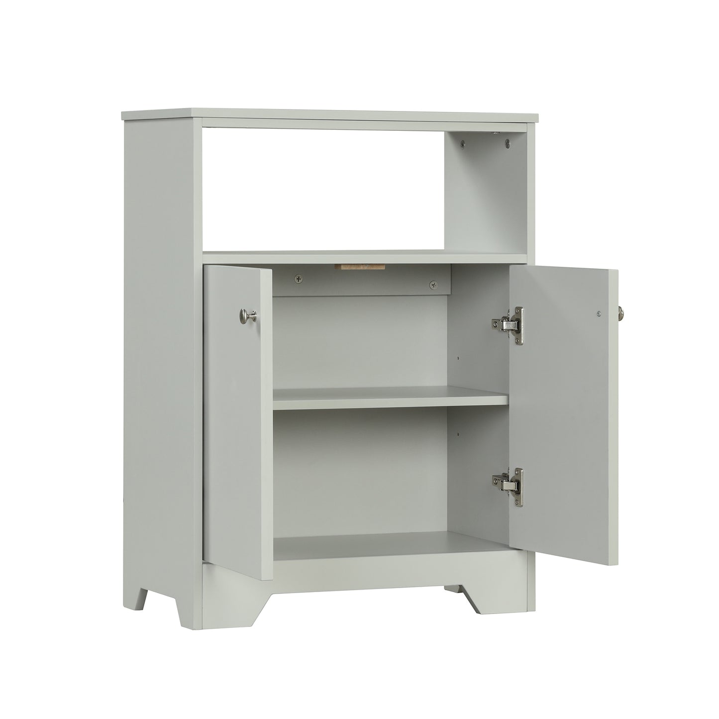 Grey Bathroom Storage Cabinet with Adjustable Shelves, Freestanding Floor Cabinet for Home Kitchen, Easy to Assemble