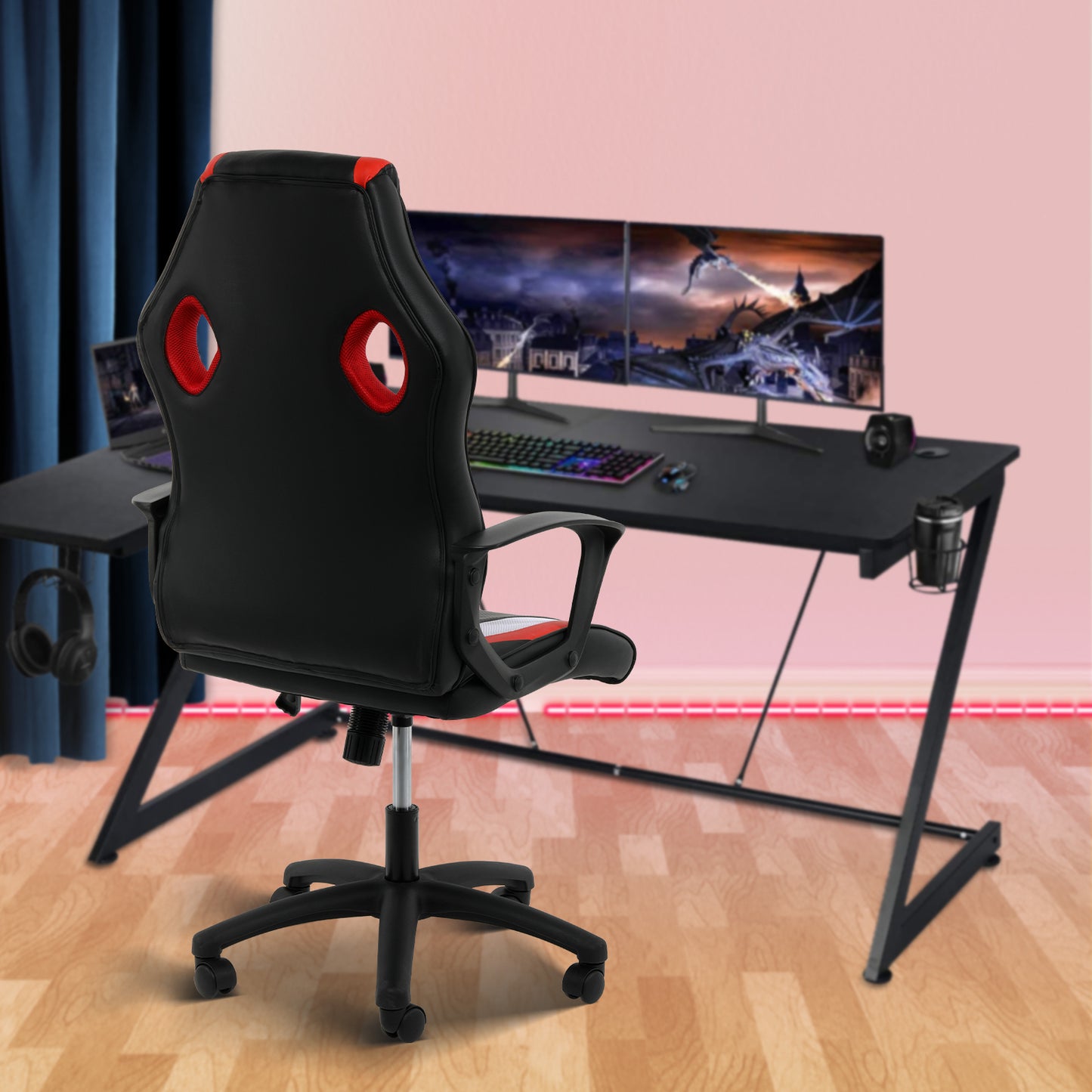 YSSOA Gaming Office High Back Computer Ergonomic Adjustable Swivel Chair, Black/Red/White
