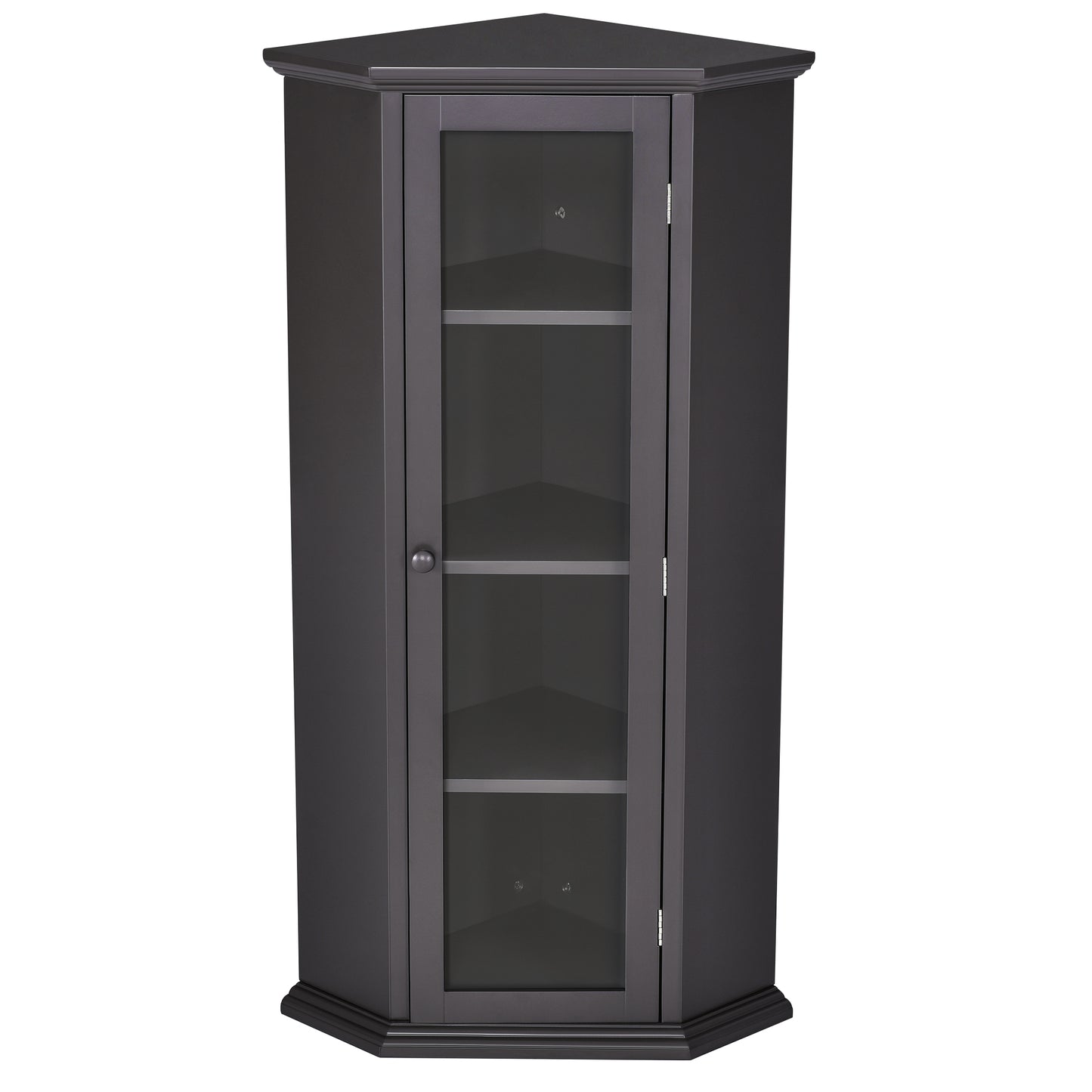 Freestanding Bathroom Cabinet with Glass Door, Corner Storage Cabinet for Bathroom, Living Room and Kitchen, MDF Board with Painted Finish, Black Brown