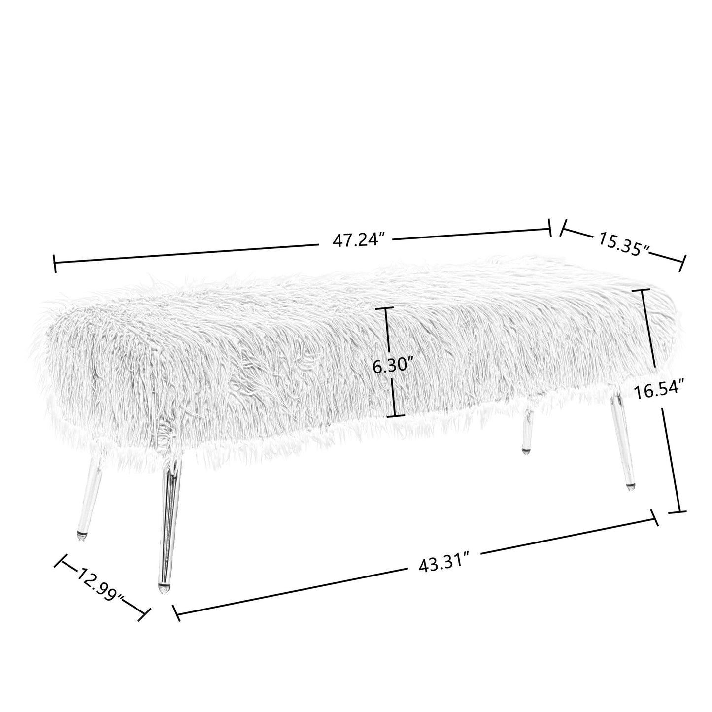 HengMing Faux Fur Plush Ottoman Bench, Modern Fluffy Upholstered Bench for Entryway Dining Room Living Room Bedroom, GRAY