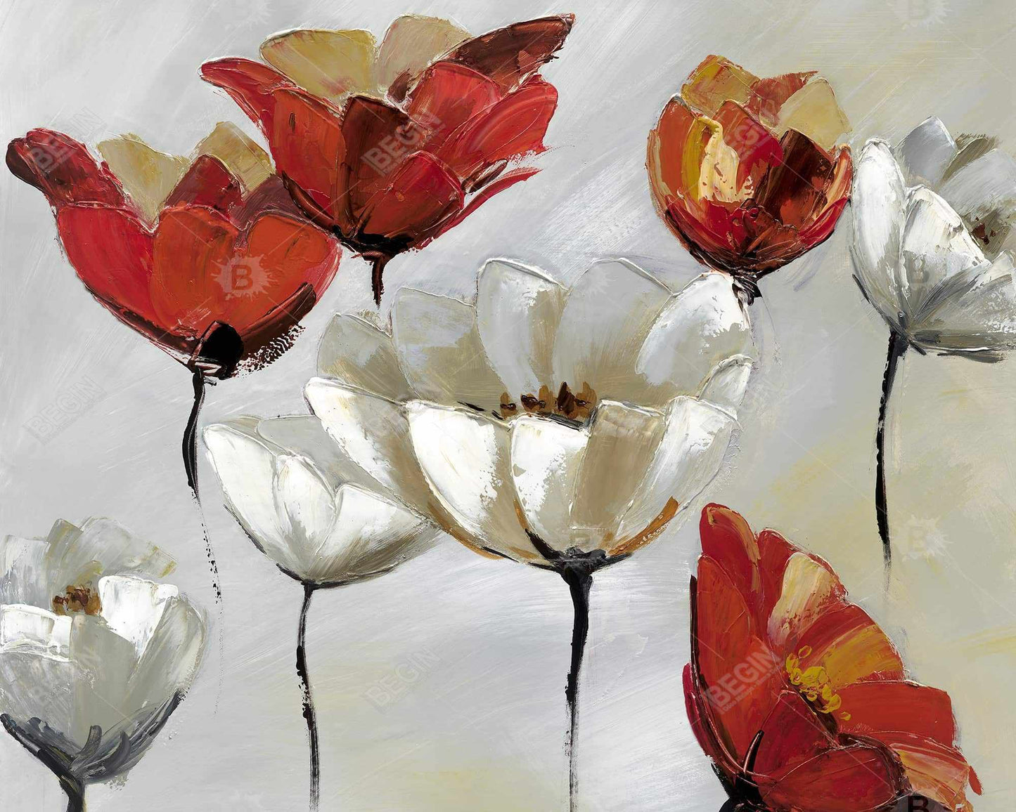 Abstract red and white flowers - 16x20 Print on canvas