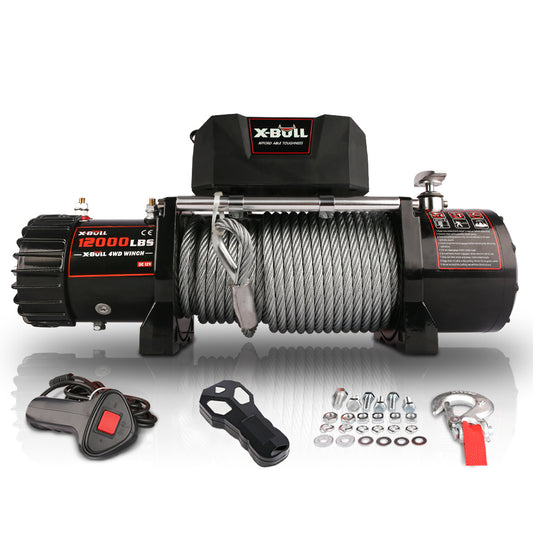 X-BULL 12V waterproof Steel Cable Electric Winch 12000 lb Load Capacity for Truck UTV, ATU,SUV, Car with Corded Control