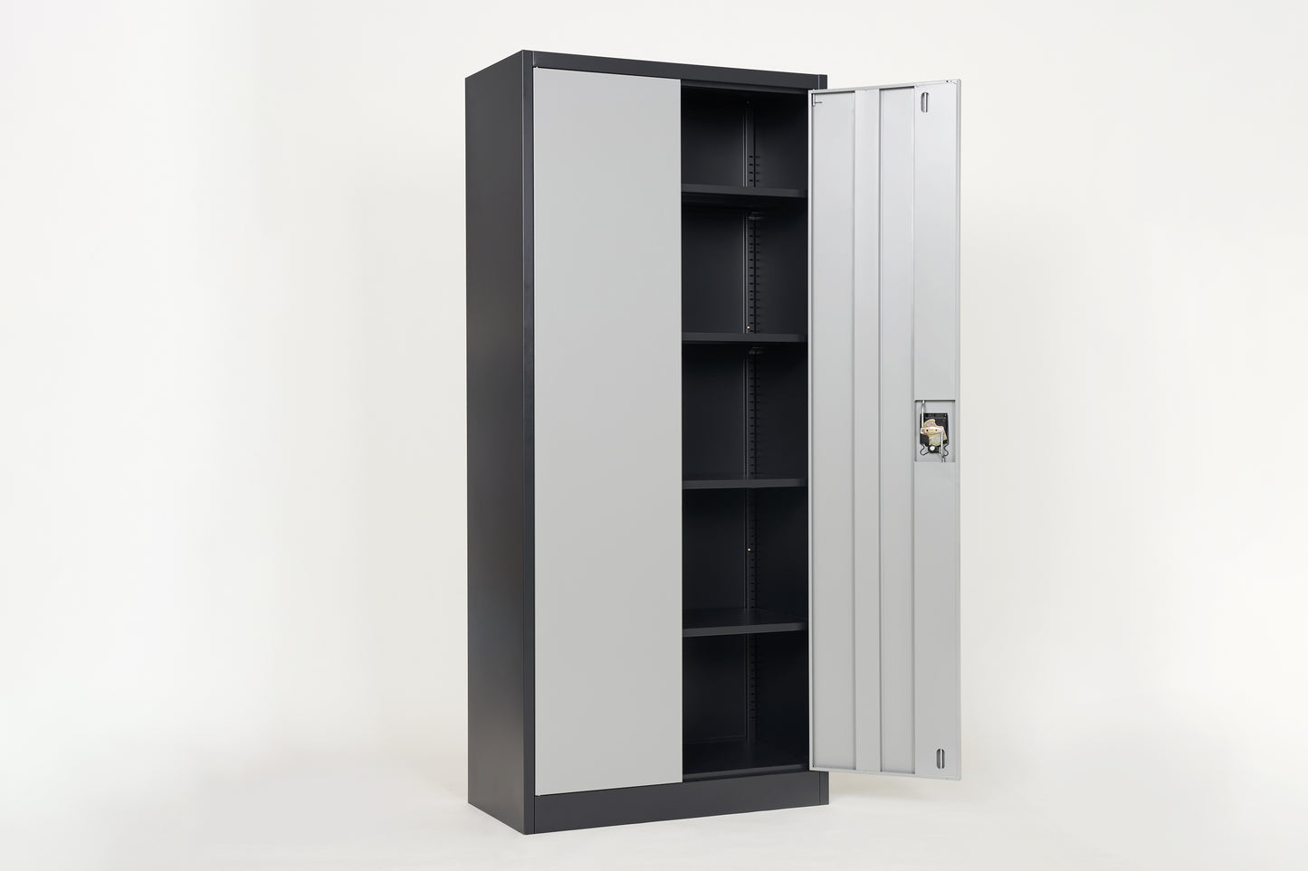 Metal Storage Cabinet with 2 Doors and 4 Shelves, Lockable Steel Storage Cabinet for Office, Garage, Warehouse,(Grey)