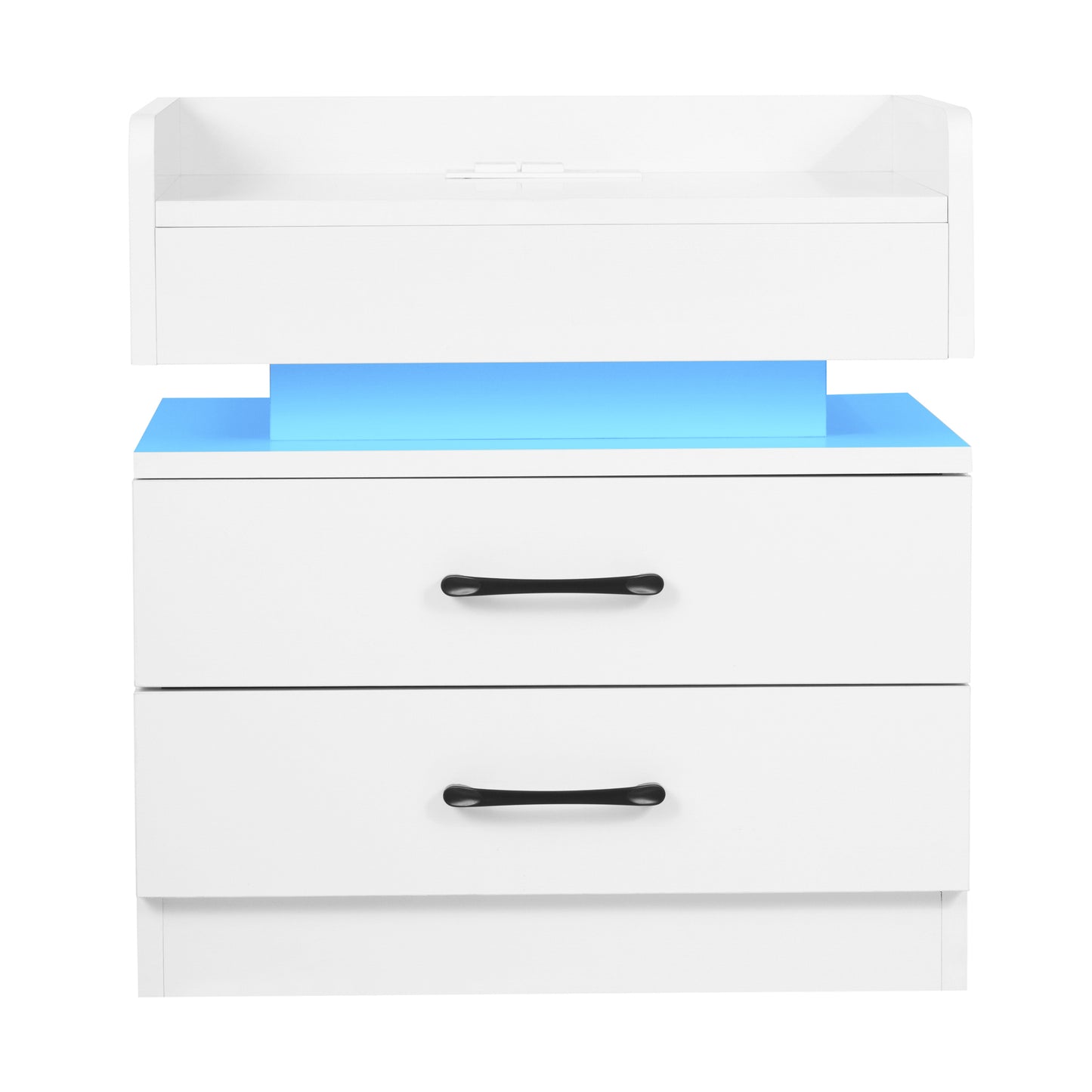 Nightstand with 2 Drawers,USB Charging Ports and Remote Control LED Light-White