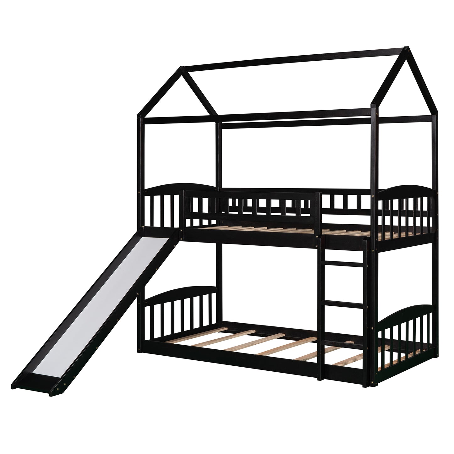 Twin Over Twin Bunk Bed with Slide, House Bed with Slide, Espresso(OLD SKU: LP000213AAP)