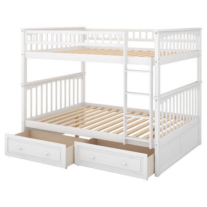 Full over Full Bunk Bed with Drawers, Convertible Beds, White(OLD SKU:SM000241AAK)