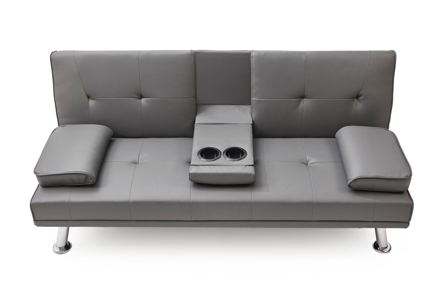 [New+Video] Grey Leather Multifunctional Double Folding Sofa Bed for Office with Coffee Table