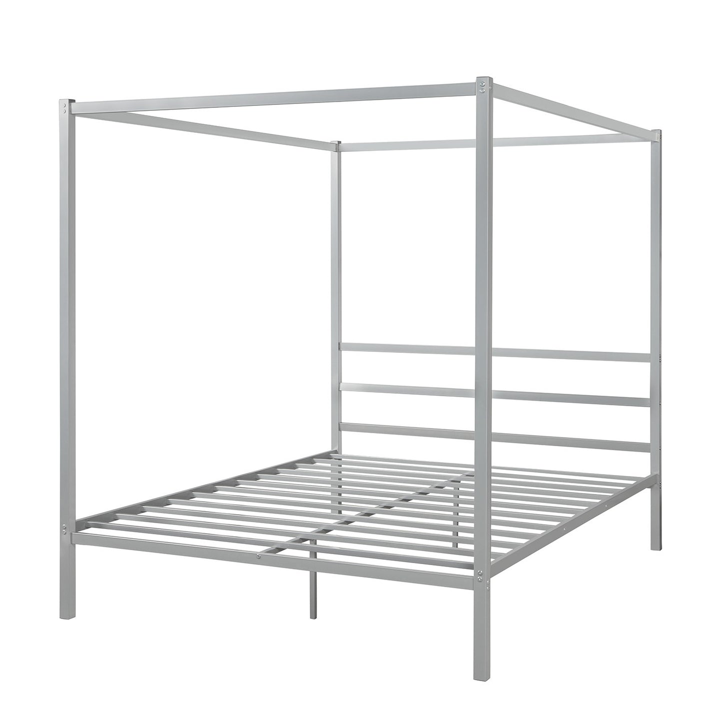 Metal Framed Canopy Platform Bed with Built-in Headboard,No Box Spring Needed, Classic Design, Queen , Sliver