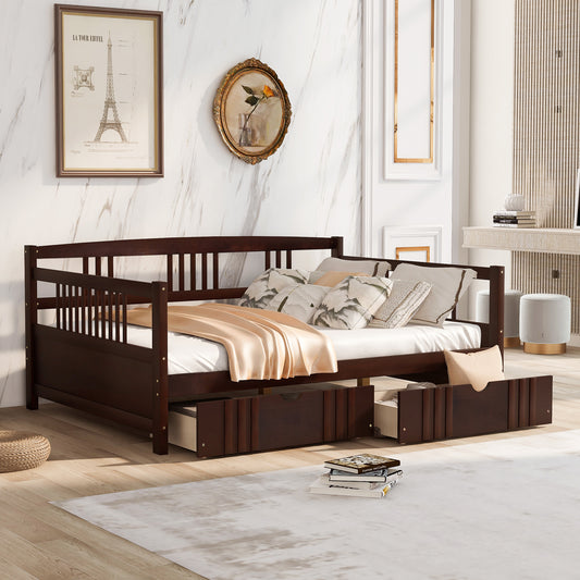 Full Size Daybed Wood Bed with Two Drawers,Espresso（OLD  SKU:LP000058AAP）