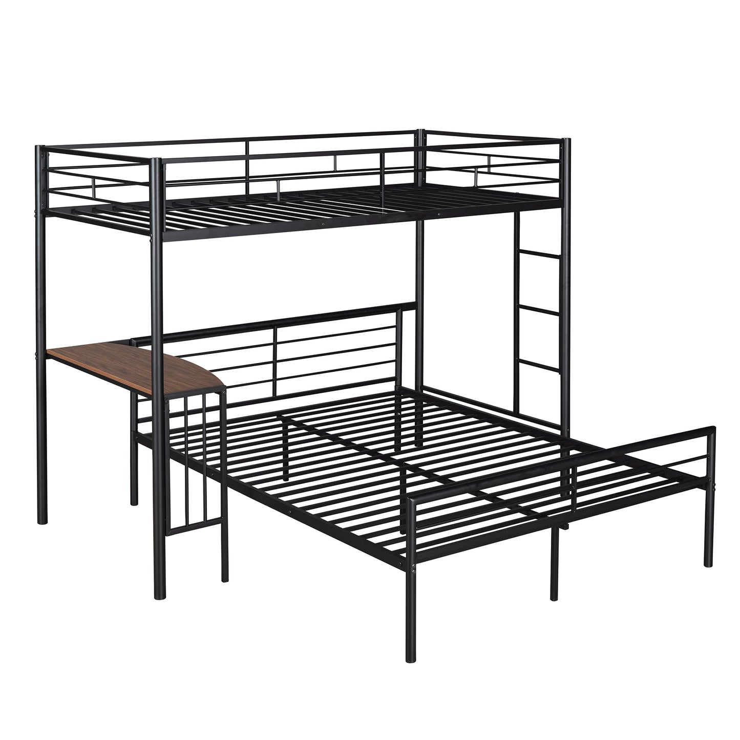 Twin Over Full Metal Bunk Bed with Desk, Ladder and Quality Slats for Bedroom, Metallic Black（OLD SKU :LP000092AAB）