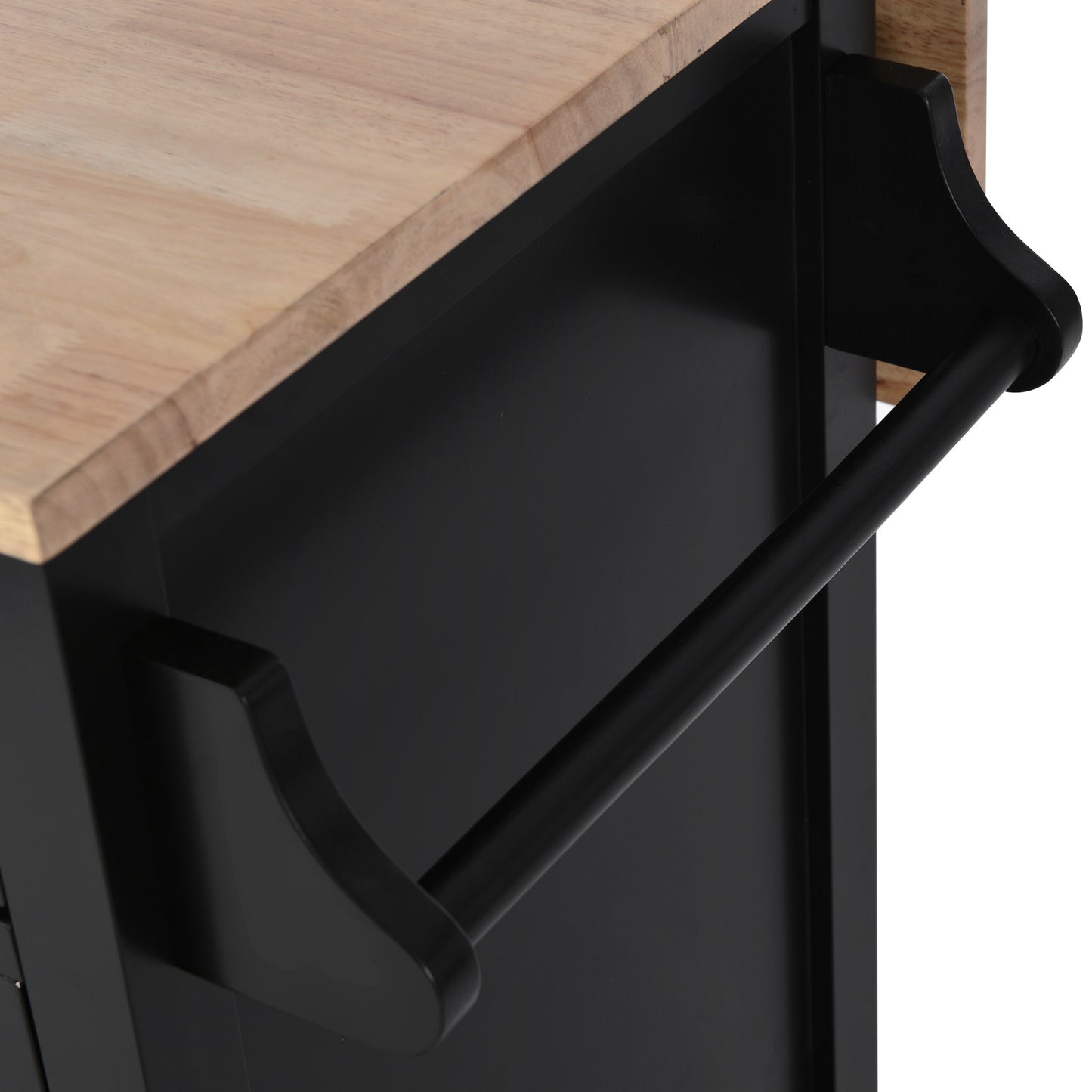 K&K Kitchen Cart with Rubber wood Drop-Leaf Countertop, Concealed sliding barn door adjustable height,Kitchen Island on 4 Wheels with Storage Cabinet and 2 Drawers,L52.2xW30.5xH36.6 inch, Black