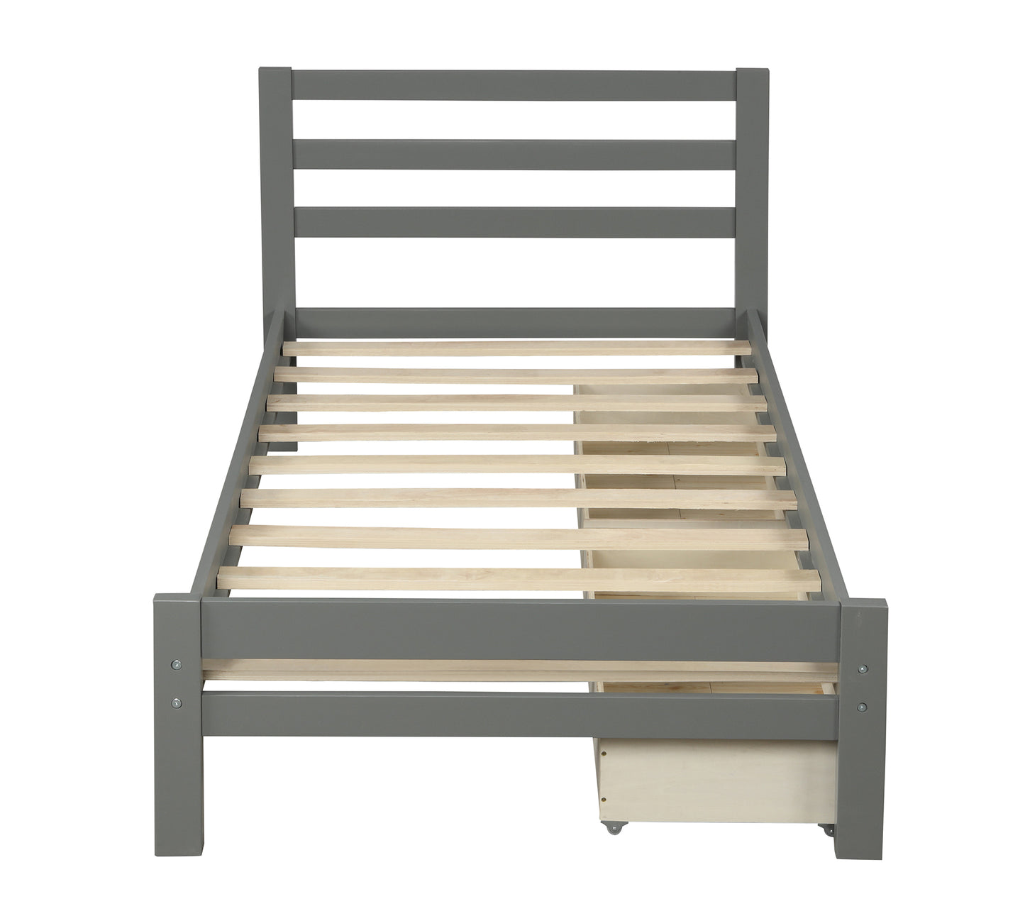 Wood platform bed with two drawers, twin (gray)