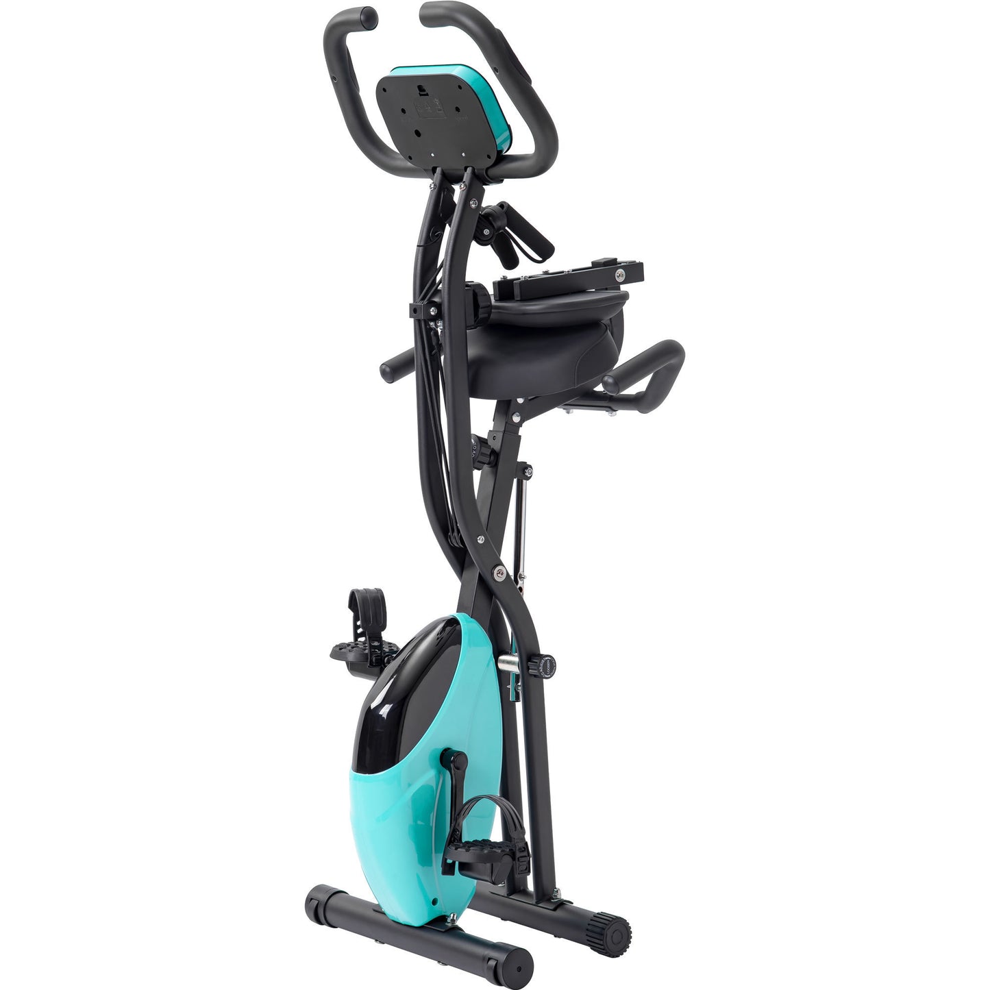 Folding Exercise Bike, Fitness Upright and Recumbent X-Bike with 10-Level Adjustable Resistance, Arm Bands and Backrest