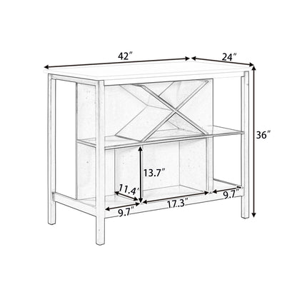 TOPMAX Farmhouse Wood Stationary Counter Height Kitchen Island Dining Table with  Shelves and Wine Rack for Small Places,Blue Frame+White Top