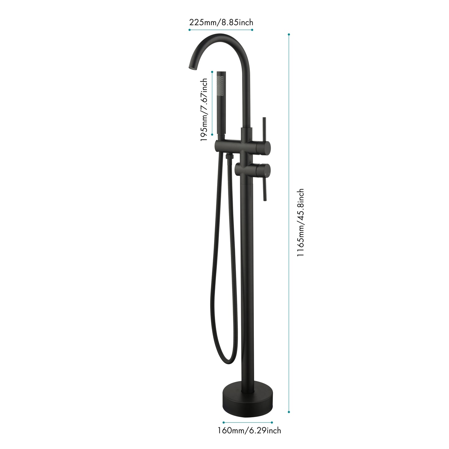 Mount Bathtub Faucet Freestanding Tub Filler Matte Black Standing High Flow Shower Faucets with Handheld Shower Mixer Taps Swivel Spout