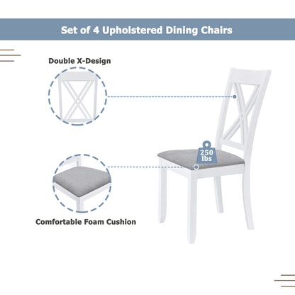 TOPMAX Rustic Minimalist Wood 5-Piece Dining Table Set with 4 X-Back Chairs for Small Places, White