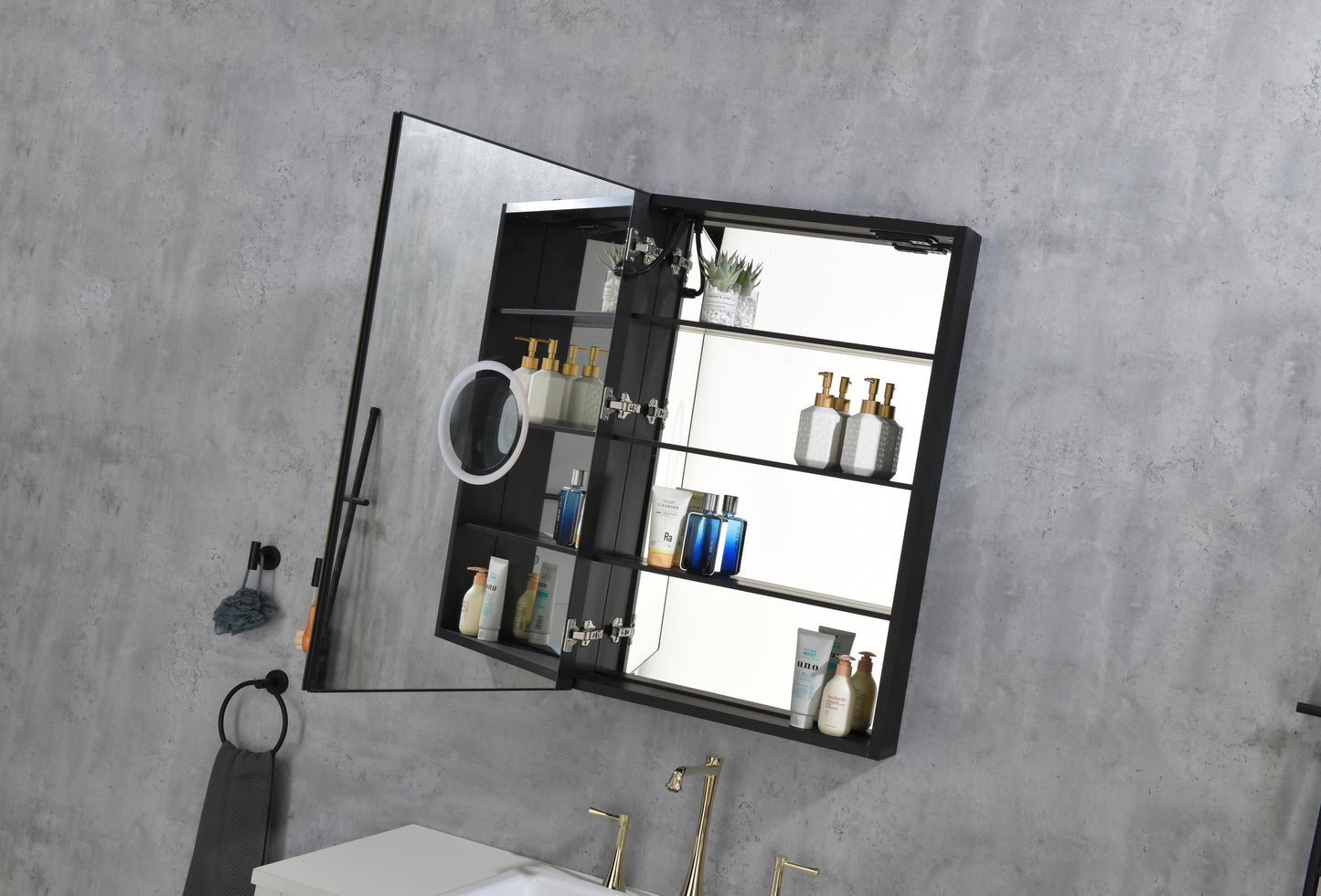 LED Lighted Bathroom Medicine Cabinet with Mirror, Surface Lighted Medicine Cabinet,Dimmable,Adjustable Shelves,Intelligent Switch Medicine Cabinet, Aluminum Frame,Right opening door