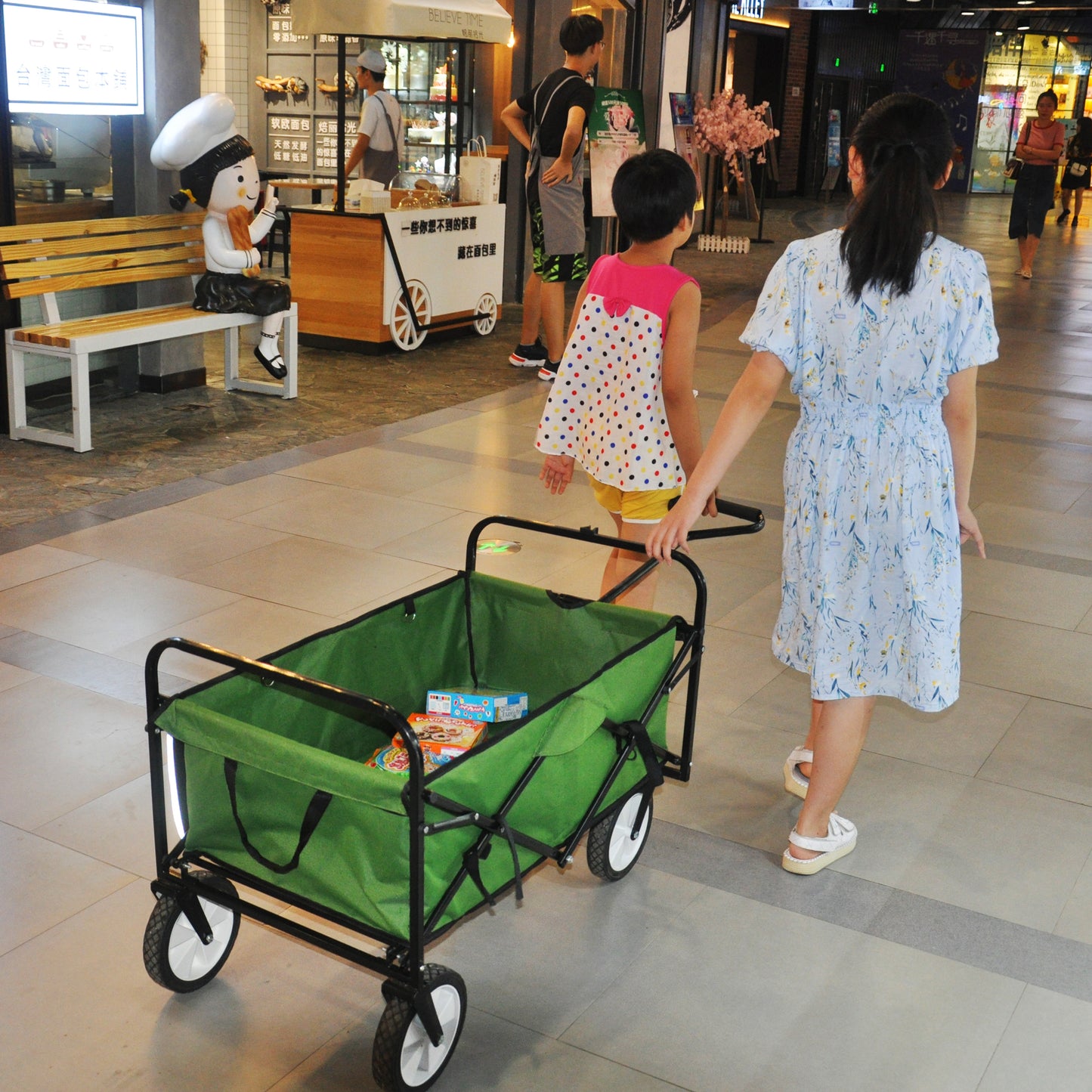 Folding Wagon Garden Shopping Beach Cart (Green)