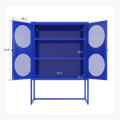 47.2 inches high Metal Storage Cabinet with 2 Circle Mesh Doors, Suitable for Office, Dining Room and Living Room, Blue