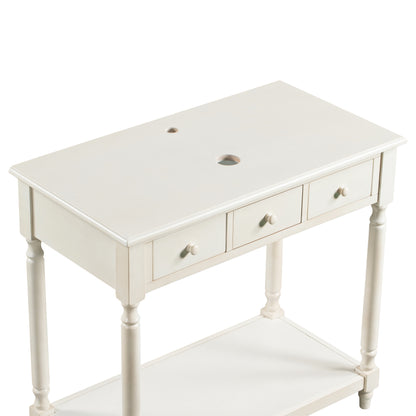 36" Bathroom Vanity Base without Sink, Open Storage Shelf, Two Drawers, Pre-Drilled Holes, Roman Style, Antique White