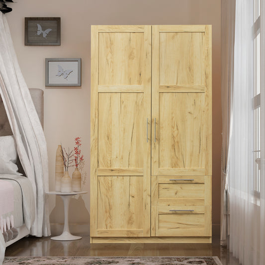 High wardrobe and kitchen cabinet with 2 doors, 2 drawers and 5 storage spaces,Oak