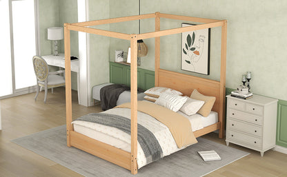 Full Size Canopy Platform Bed with Headboard and Support Legs,Natural