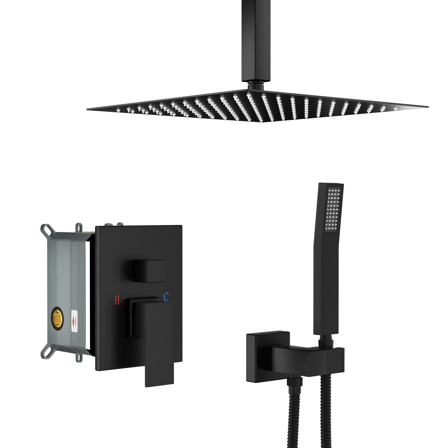 16" Rain Shower Head Systems, Matte Black,Ceiling Mounted shower