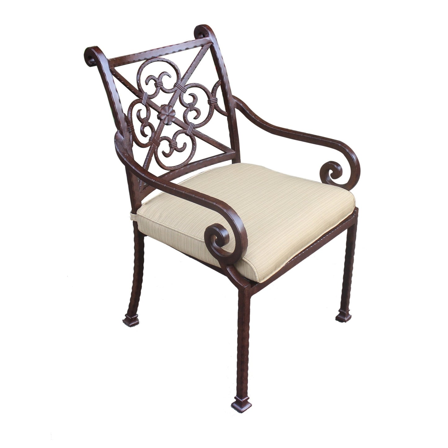 Cast Rose Ebony Aluminum Stacking Arm Chair With Cushion, Set of 2, Dupioni Bamboo