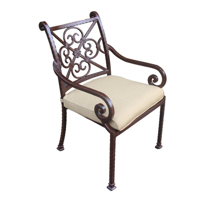 Cast Rose Ebony Aluminum Stacking Arm Chair With Cushion, Set of 2, Dupioni Bamboo