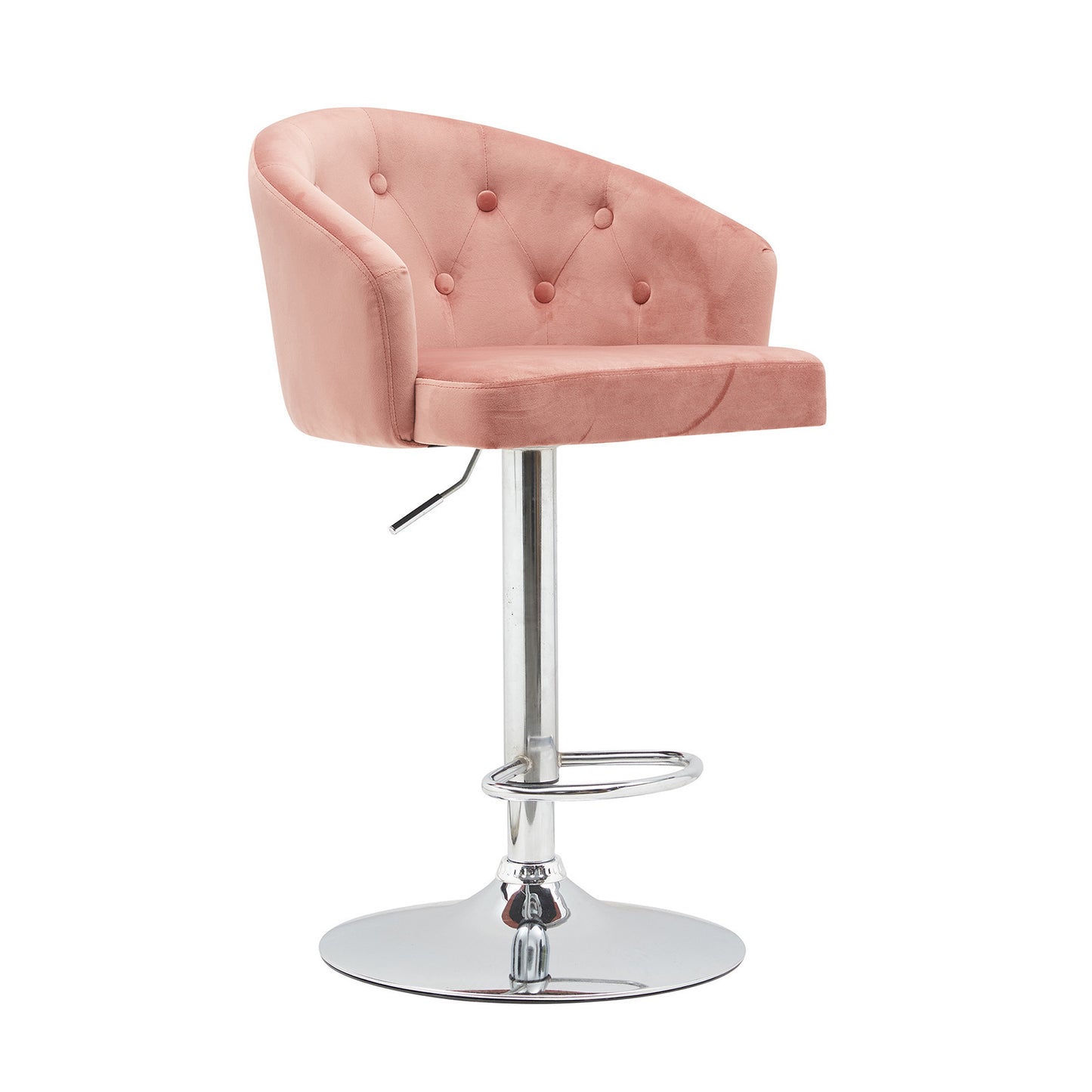 Velvet button bar stool with backrest and footrest, counter height bar chair