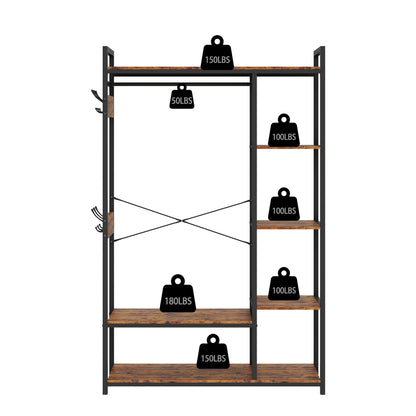 JHX Organized Garment Rack with Storage, Free-Standing Closet System with Open Shelves and Hanging Rod(Rustic Brown,43.7’’w x 15.75’’d x 70.08’’h).