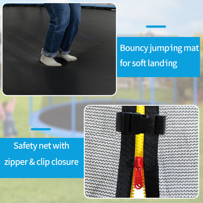 14FT Trampoline for Kids with Safety Enclosure Net, Basketball Hoop and Ladder, Easy Assembly Round Outdoor Recreational Trampoline