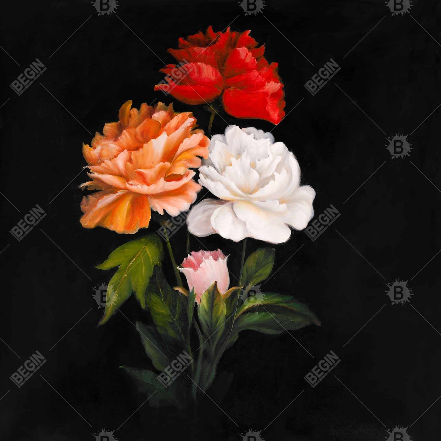 Three beautiful rose flowers - 32x32 Print on canvas