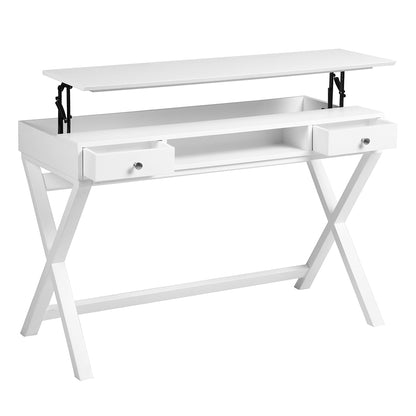 Lift Desk with 2 Drawer Storage, Computer Desk with Lift Table Top, Adjustable Height Table for Home Office, Living Room,white