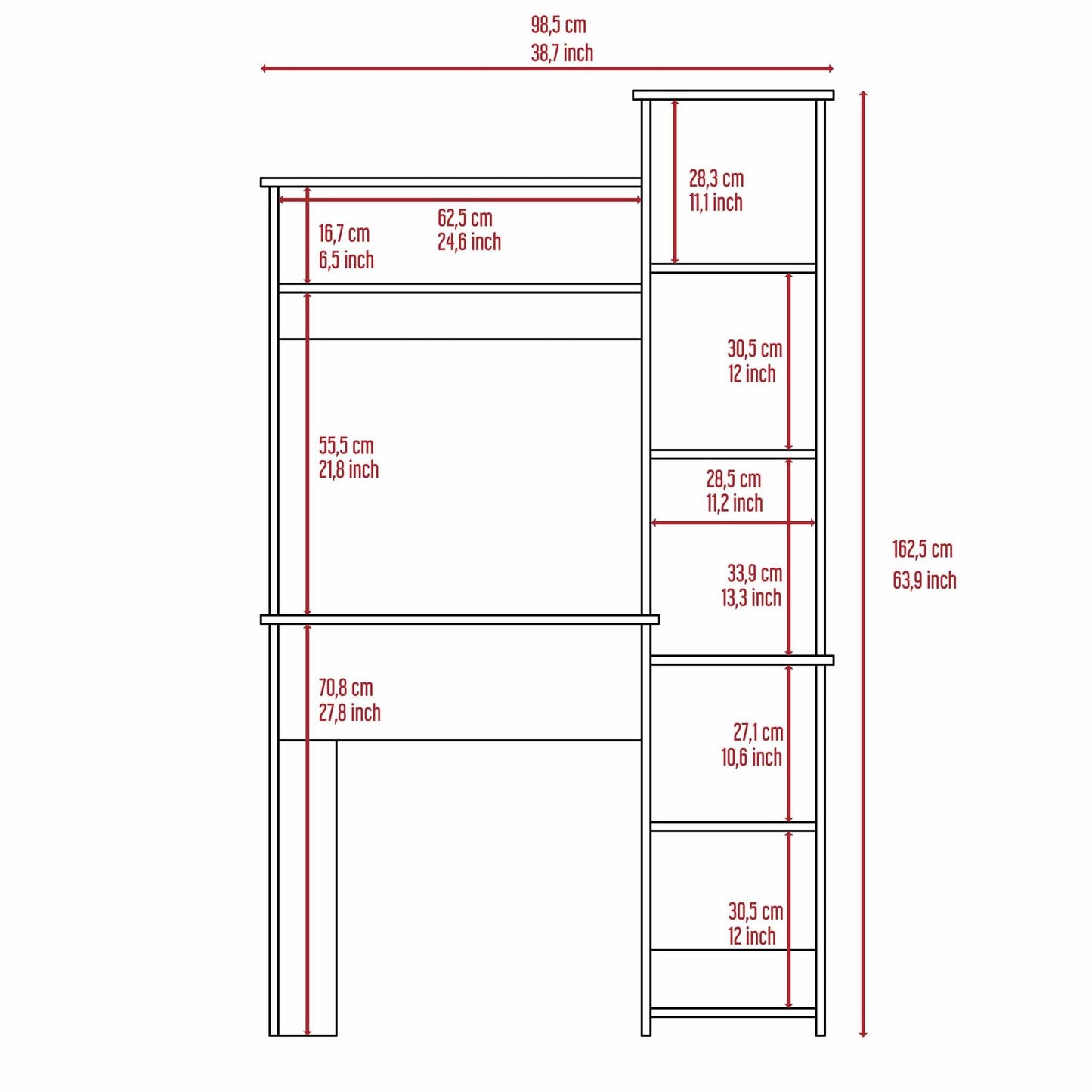 Marston 6-Shelf Writing Desk with Built-in Bookcase White