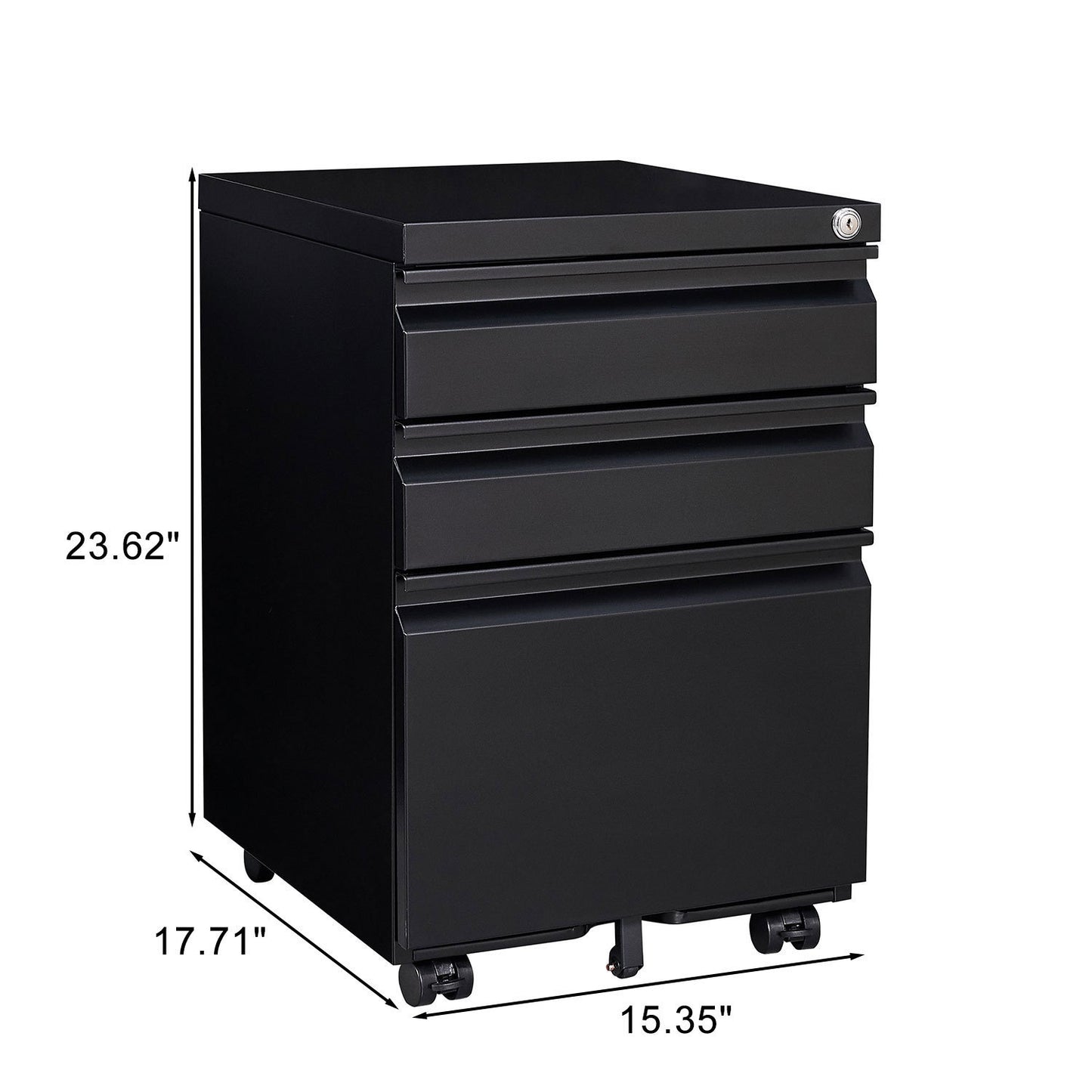 3 Drawer Mobile Locking File Cabinet, Rolling Filing Cabinet for Letter/A4 Size With 5 Wheels ,BLACK